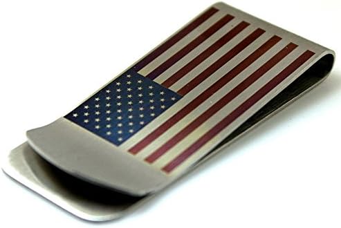 Elinoura High Polished Stainless Steel Money Clip with USA Flag Design