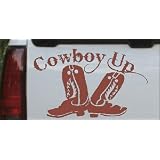 8in X 4.9in Brown -- Cowboy Up With Boots Rodeo Western Car Window Wall Laptop Decal... by Rad Dezigns