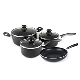 Taioor Aluminum Non-Stick 7-Piece Cookware Set Including Saucepan - Soup Stockpots - Skillet - Glasses - TR-7PC-SET3 - Black