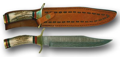 Damascus Fighting Bowie Knife with Sheath Damascus Fighting Bowie Knife with Sheath