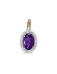 14k Yellow Gold Oval Amethyst And Diamond Pendant with 18" Chain