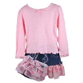 Buy B T Kids Girls New Fall Winter Denim Flowered Tiered Scooter Skirt and Pink Long Sleeved Top... by BT