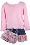 B T Kids Girls New Fall Winter Denim Flowered Tiered Scooter Skirt and Pink Long Sleeved Top Set with Matching Purse-3 Toddler