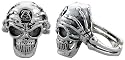 Sterling Silver Oxidized Skull Ring w/ Skeleton Hands, 15/16" (24mm) wide