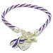 Purple Enameled Awareness Ribbon Toggle Bracelet with Heart Message
