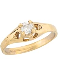 10k Real Yellow Gold White CZ Petite Princess Newborn Baby Girls Ring