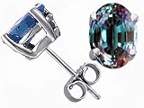 3.15 cts Lab Created Alexandrite Earrings Studs - 14kt White or Yellow Gold