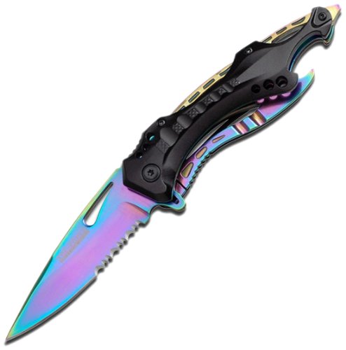 TAC Force TF-705RB Assisted Opening Tactical Folding Knife, Rainbow Half-Serrated Blade, Black Handle, 4-1/2-Inch Closed TAC Force TF-705RB Assisted Opening Tactical Folding Knife, Rainbow Half-Serrated Blade, Black Handle, 4-1/2-Inch Closed