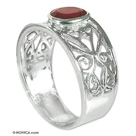 Garnet ring, 'Lace Tiara' 7.0 (US Ring Size) by NOVICA