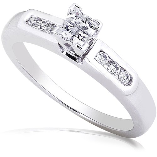 Childrens Toyshop  Jewelry : 1/4ctw Princess & Round Diamond Ring in 14k White Gold (HI/I1)