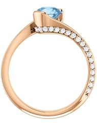 14K Rose Gold 6.00mm Round Cut Sky Blue Topaz and Diamond Ring -- LIFETIME WARRANTY