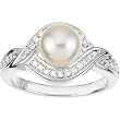 14K White Gold Akoya Cultured Pearl and Diamond Ring - 7.50mm