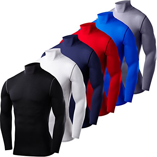 Men's Boys PowerLayer Compression Base Layer Top Long Sleeve Thermal Under Shirt - Mock Neck