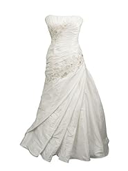 A-line Strapless Taffeta Beaded Pleated Gathered Wedding Dress 