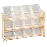 Ecr4kids See-N-Store 3-Tier Wood Rack With White 12 Bins & Lids