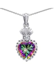 CandyGem 925 Sterling Silver Flaming Heart Protection Genuine Mystic Topaz Pendant
