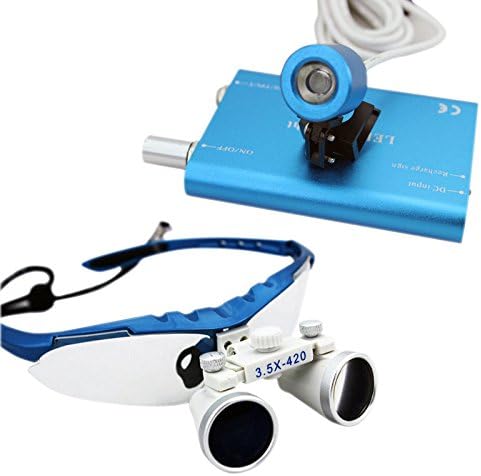 DENEST 3.5x 420mm Dental Surgical Binocular Loupes with LED Dental Head Light Lamp and dental headlight - Blue