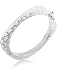 Sterling Silver White Enameled Square Motif Bangle with Rhodium Plating