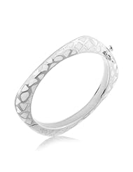 Sterling Silver White Enameled Square Motif Bangle with Rhodium Plating