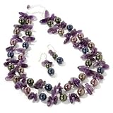 Sterling Silver 17 Amethyst & Cultured Pearl Necklace & Earrings Set