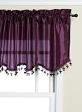Regal Home Collections Essentials 54-Inch by 20-Inch Solid Taffeta Lined Scalloped Valance with Fringe, Purple