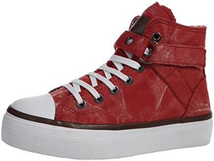 Kiwii Womens Casual High-top Buckle Lace-up Canvas Platform Sneaker Shoes(7.5 B(M)US,Red)
