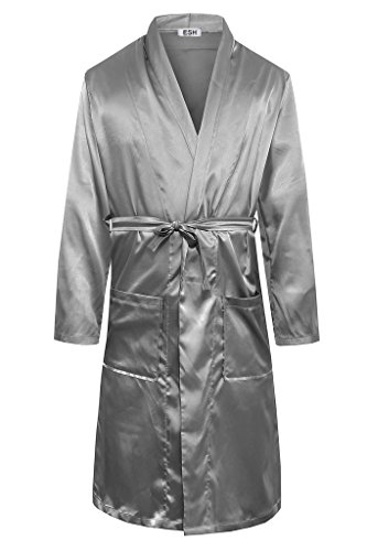 ESH Men's Sleepwear Lightweight Short Spa Real Silk Robe Bathrobe 11 Colors SY44US