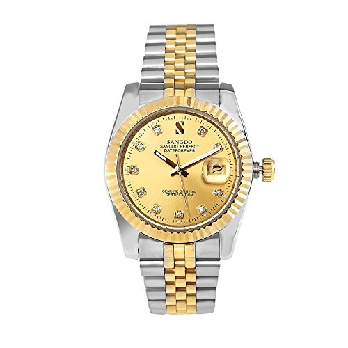 Sangdo men s with diamond round gold stainless steel au…