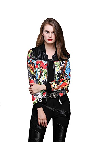 p-smile (ピースマイル) レディース ライダース ジャケット シングル カラー 柄 幾何学模様 お洒落 秋冬 流行 コート ハーフコート 暖かい 珍しい