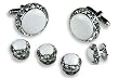 Cufflinks and Stud Set - White Center with Sparkling Diamond Like Casing, Silver