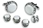Cufflinks and Stud Set - White Center with Sparkling Diamond Like Casing, Silver