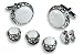 Cufflinks and Stud Set - White Center with Sparkling Diamond Like Casing, Silver