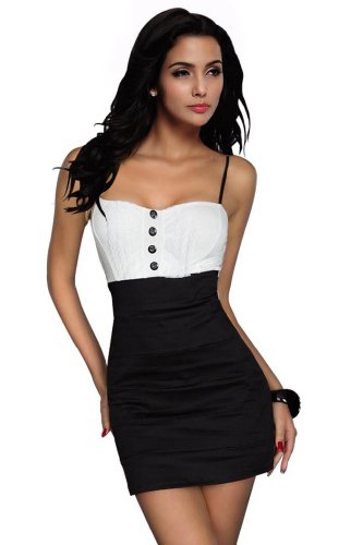  Amour Mini robe bandeau sexy à bretelles  - Multicolore - White Black - Taille unique - Petite