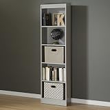 South Shore Axess 5-Shelf Narrow Bookcase, Soft Gray