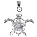 P779--Silver Honu Pendant With Plumeria Flower