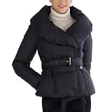 Jessie G. Women's Wide Collar Short Down Jacket in Black or Dark Gray