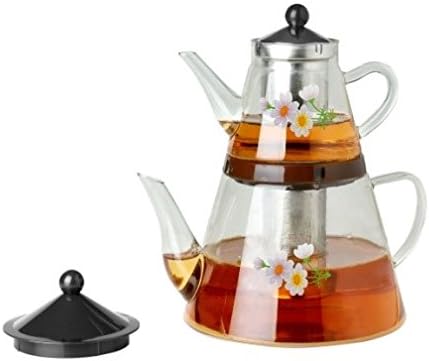 KJF Glass Stovetop Coffee and Double Tea Pot + Strainers Samovar Style