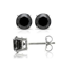 1/2 Carat TW Black Diamond Stud Earrings in Sterling Silver: Jewelry