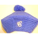 Hand Crocheted Imported Finest Denim Color Soft Lambs Wool Boys Beret with Pom Pom and Customer Chosen Monogram Letter for Sizes Infants and Toddlers