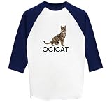 Ocicat - Raglan 3/4 Sleeve T-Shirt, White/Navy, Small