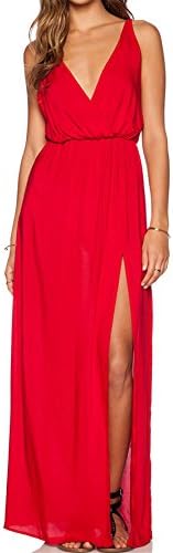 Sheinside® Women's Red Deep V Neck Split Maxi Dress (XL, Red)