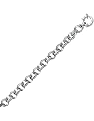Sterling Silver Rolo Rhodium Plated Chain Bracelet with Rope Texture Motifs