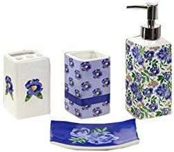 Indecor Home CS11-1291-PU 4 Piece Ceramic Springtime Flowers Bath Set