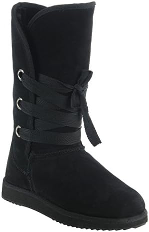 KAMEIQI Christmas Women Waterproof Leather Quality Canister Ribbon Mid High Snow Boots(5.5 B(M)US,Black)