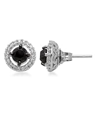 Jewelili Sterling Silver with Black and White Diamond Earrings (1 1/4 Cttw, IJ Colour, I3 Clarity)