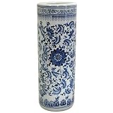 Umbrella Stand with Blue Floral Design in White