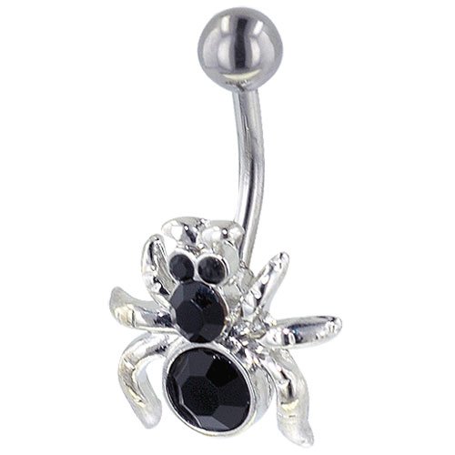 Black Crystal Climbing Spider Dangle Belly Ring