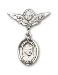 Sterling Silver Baby Badge with St. Eugene de Mazenod Charm and Angel with Wings Badge Pin