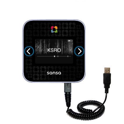 Coiled USB Cable for the Sandisk Sansa SlotRadio to Go with Power Hot Sync and Charge capabilities - uses Gomadic TipExchange Technology