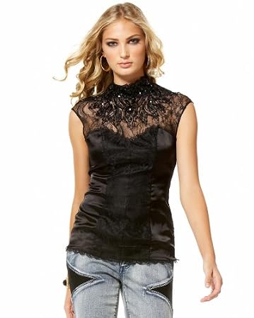 bebe Embellished Lace Sleeveless Top